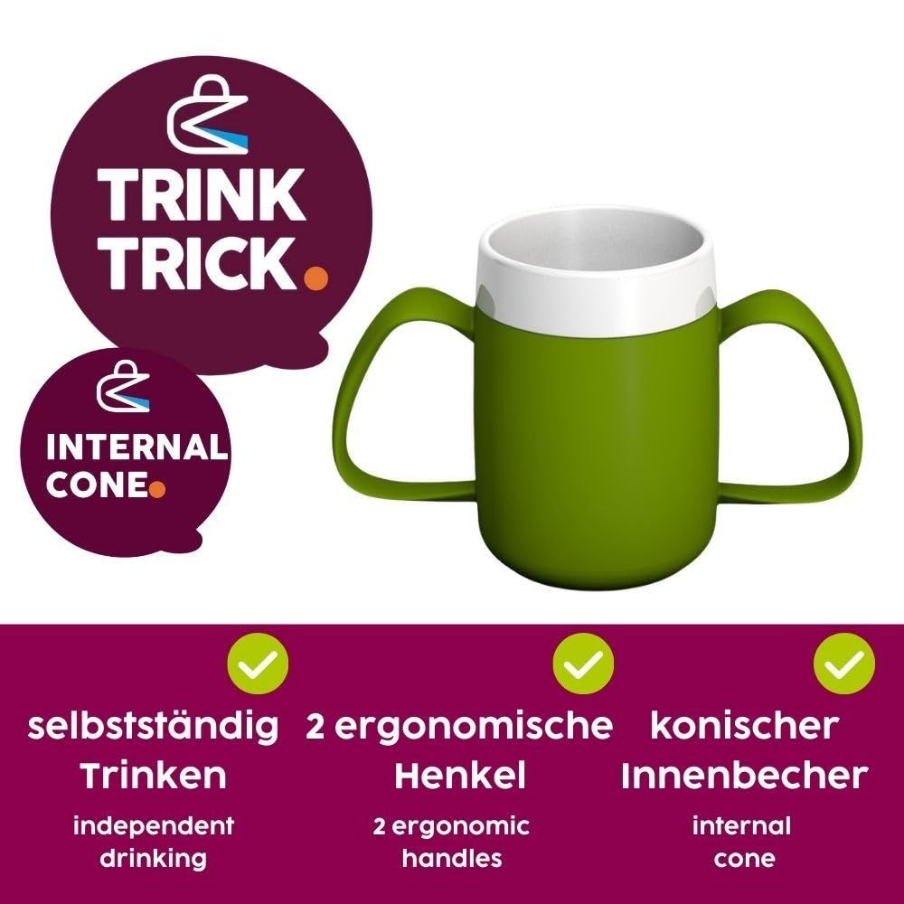 Becher mit zwei Henkeln und innerem Kegel für unabhängiges Trinken.