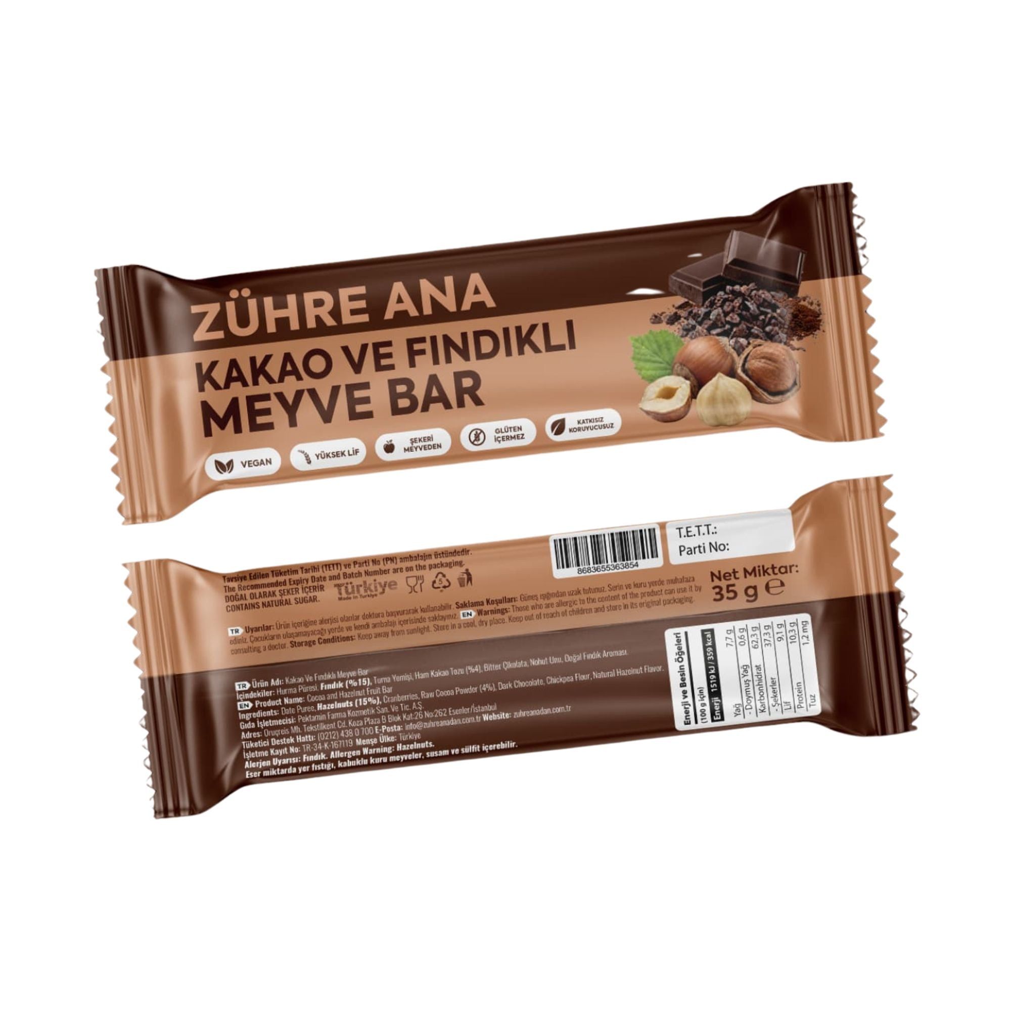 Zühre Ana | Kakao- und Haselnuss-Fruchtriegel 35 g
