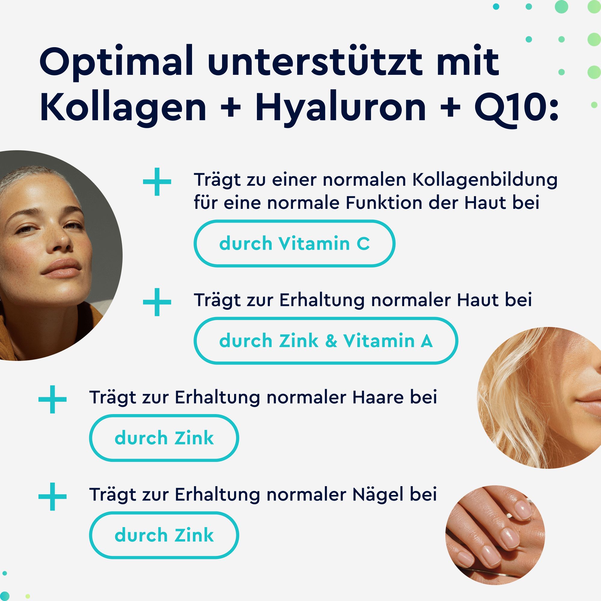 gloryfeel ® Kollagen + Coenzym Q10 + Hyaluronsäure - Zink, Magnesium, Vit B12, D3, A & C  60 Kapseln