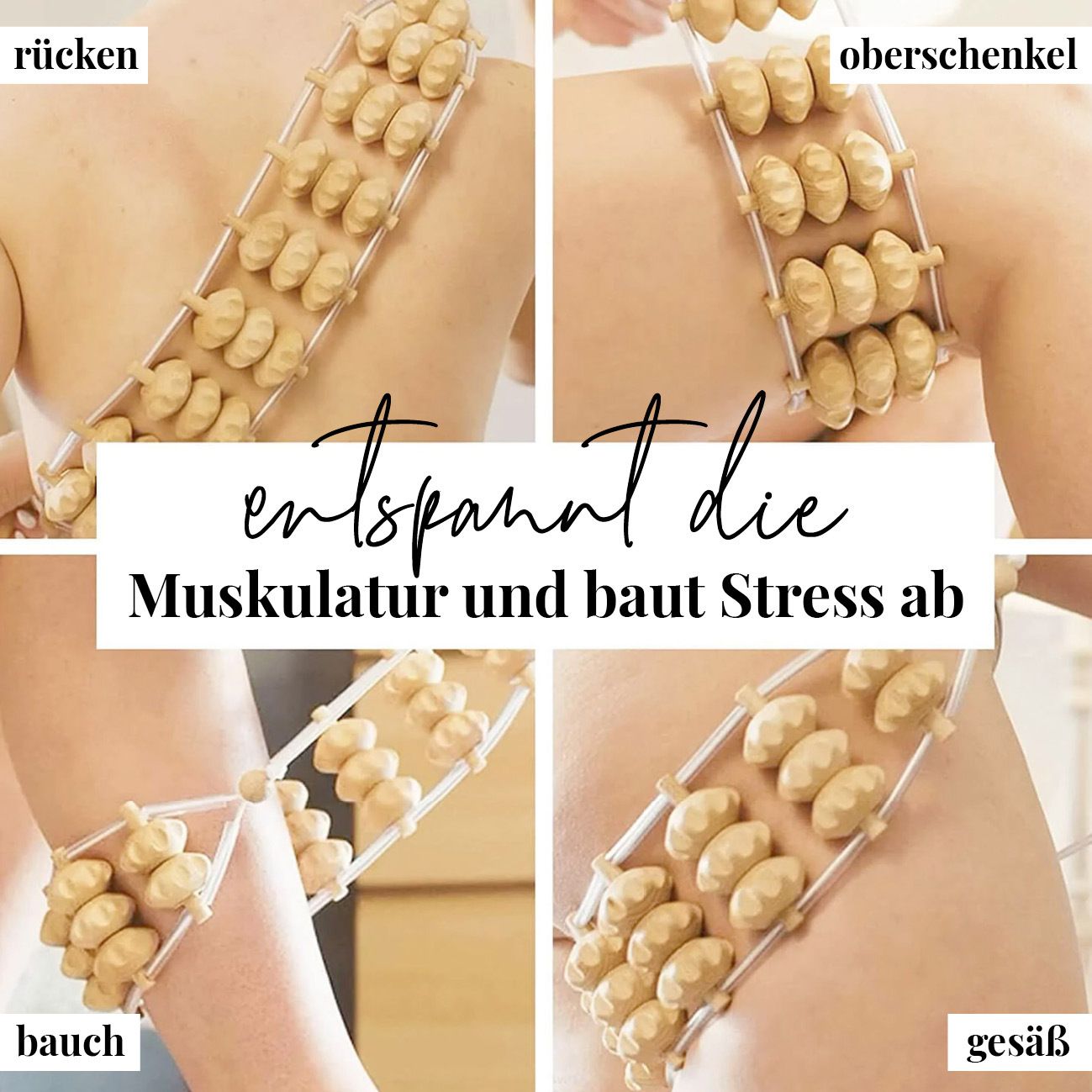 tuuli Massagegerät Rücken Massageroller Rückenmassagegerät mit Grif Roller aus Holz
