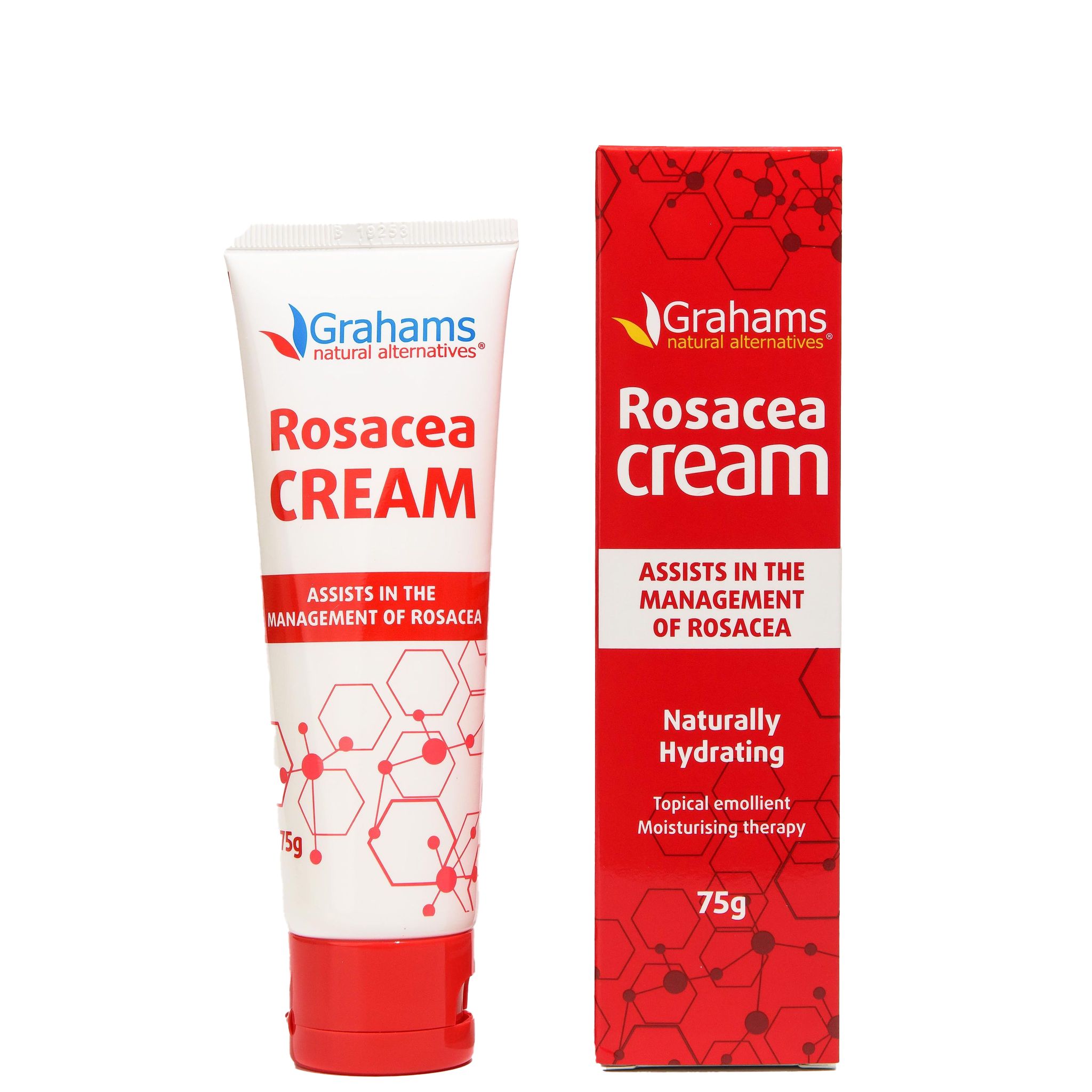 Tube Rosazea Creme und Schachtel. Beide haben das Logo von Grahams. Text: 75g.