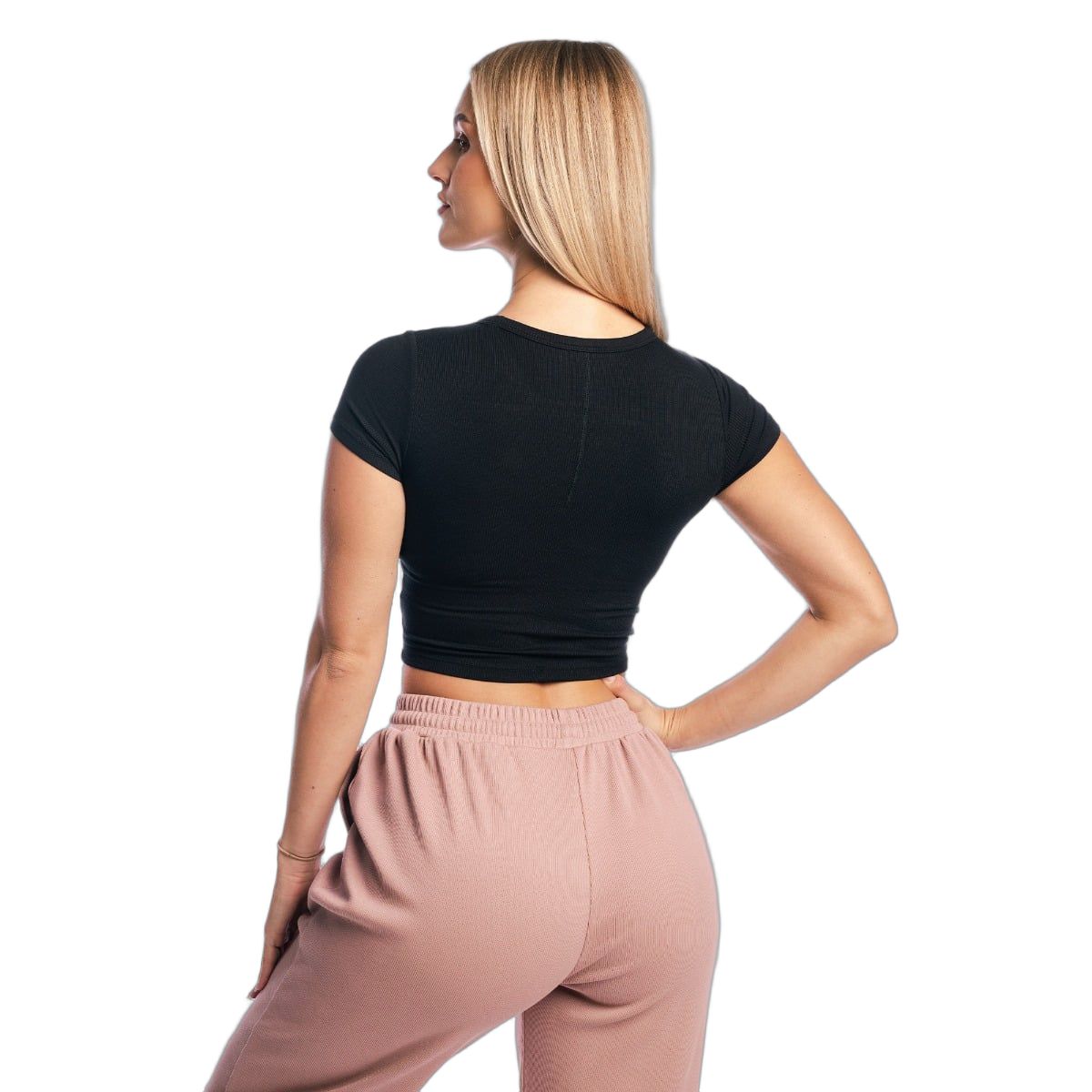 GymBeam T-Shirt Damen Cropped Slim Kurzarm Aura Black