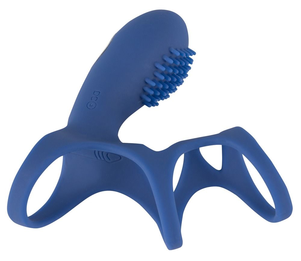 Blauer Ring mit Noppen und Griff. Silikon. Zwei Öffnungen. Oberteil mit Noppen. Aufschrift DC.