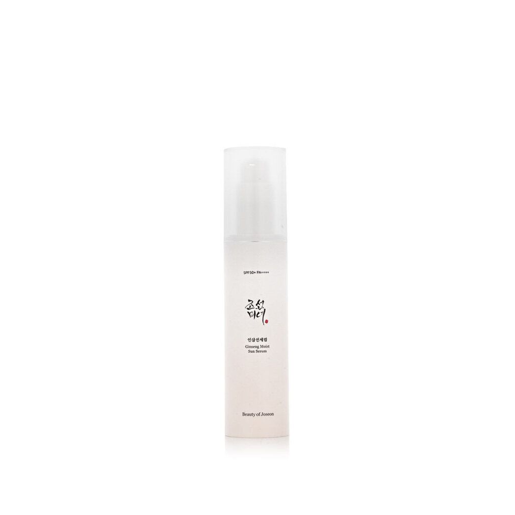 Flasche des Ginseng Moist Sun Serum mit SPF 50+ PA++++, isoliert.