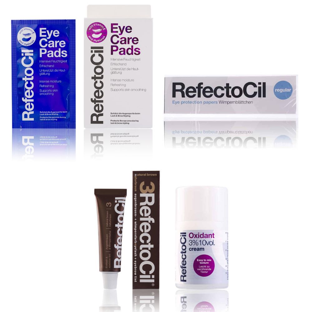Refectocil Wimpernfarbe naturbraun 3 & Oxidant Creme 3% Wimpernblättchen Eye Care Pads Set 15 ml
