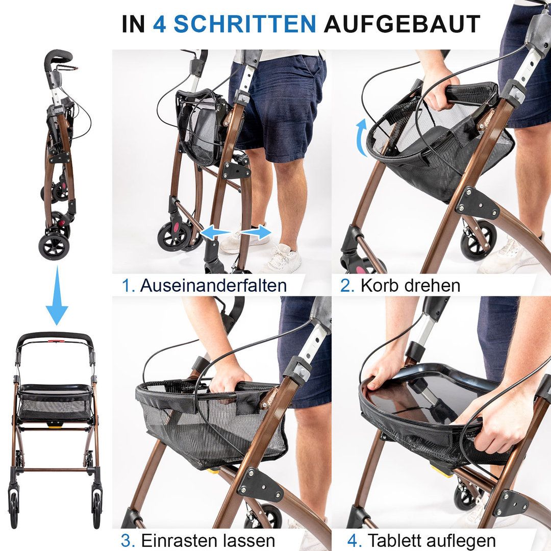 Casa Soft Rollator schmal für Wohnung & Innenbereich Braun