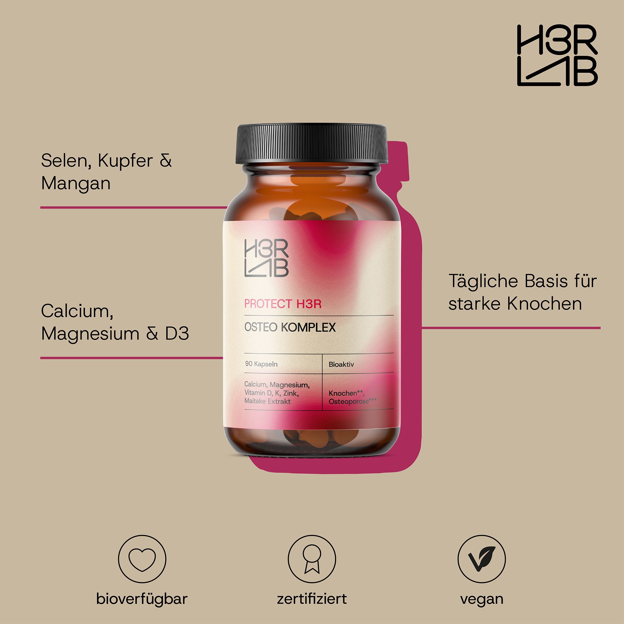 H3R LAB Osteo Komplex – Calcium & Magnesium für Knochen, Muskeln & Zellschutz