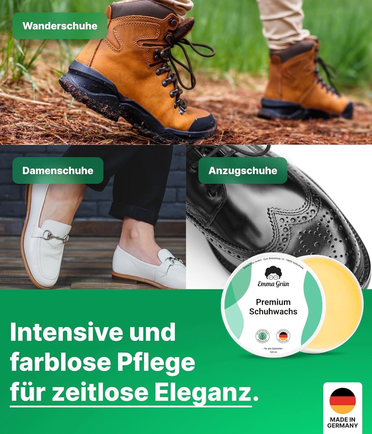 Emma Grün® Schuhwachs farblos mit Bienenwachs inkl. wiederverwendbarem Schwamm