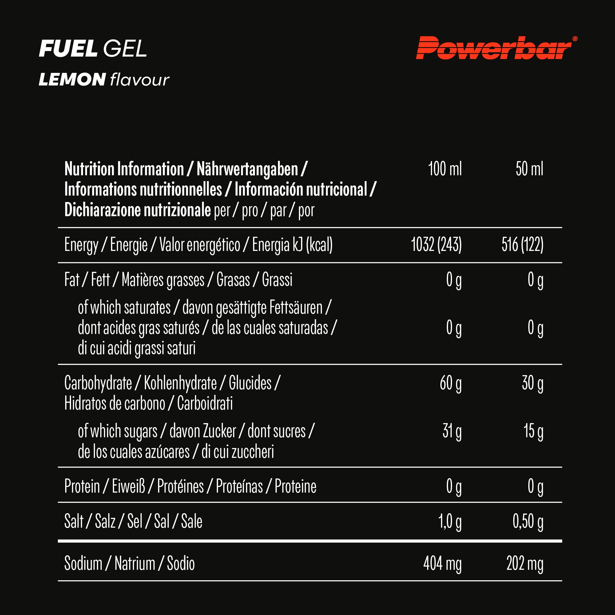 POWERBAR Kohlenhydratgel Fuel 30 Gel Black Line Lemon 30 g Kohlenhydrate