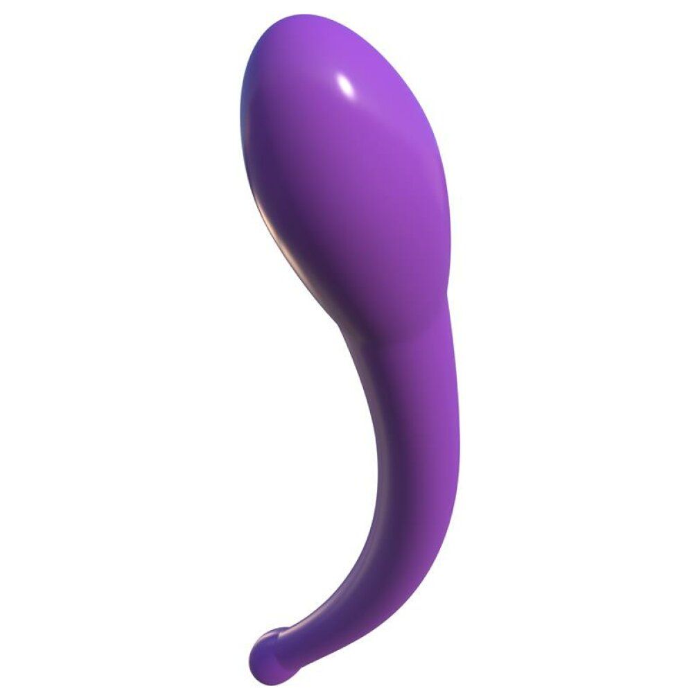 Lila Doppeldildo in gebogener Form.