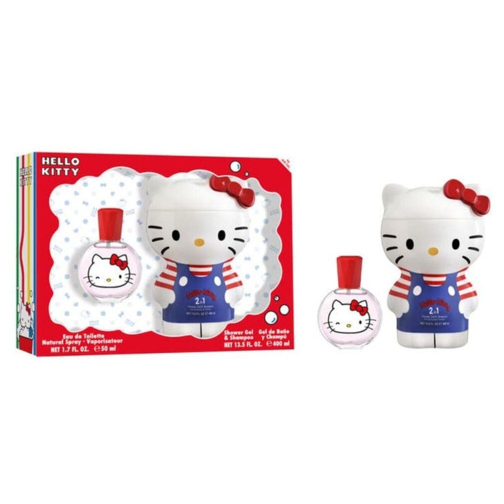Hello Kitty Geschenkset mit Eau de Toilette und Duschgel & Shampoo, aus der Verpackung genommen.