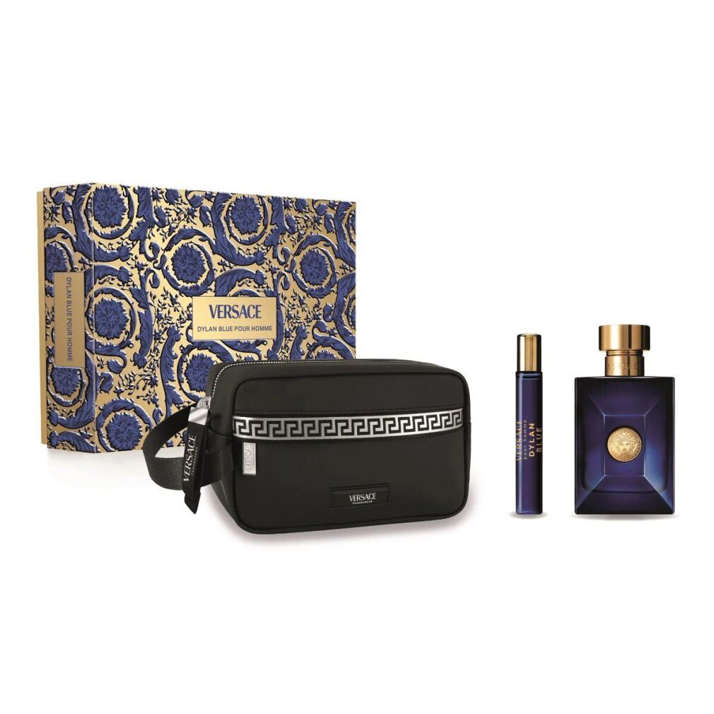 Versace Dylan Blue Pour Homme Geschenkset mit Kosmetiktasche, Eau de Toilette und Reisezerstäuber.