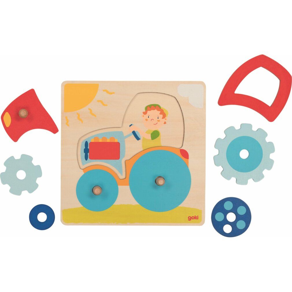 Puzzle di legno goki trattore 6 pezzi