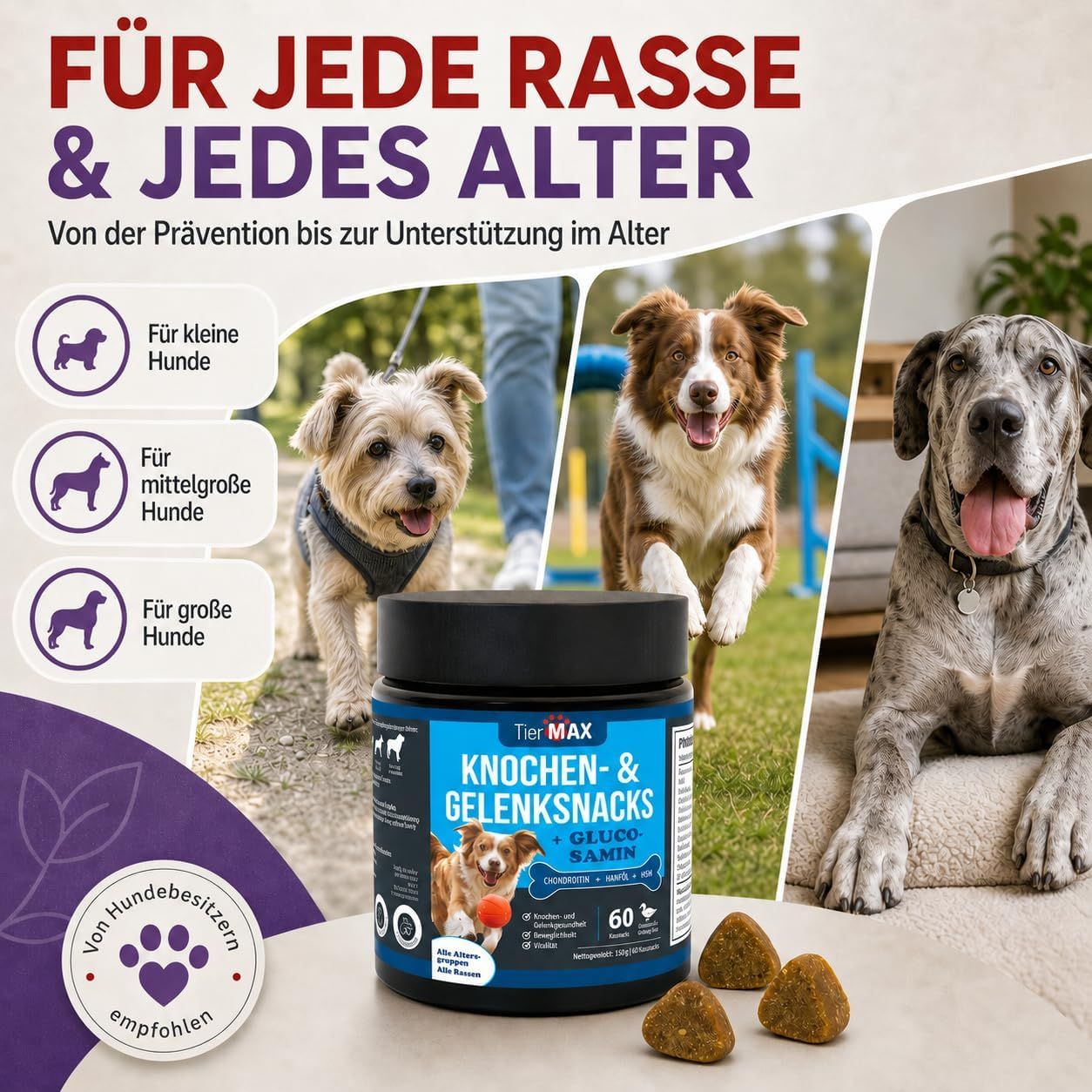 Tiermax Knochen- & Gelenksnacks: Für kleine, mittelgroße und große Hunde.