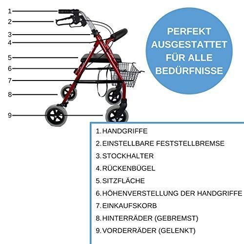 Trendmobil Rollator LR 56  inkl. Korb und Stockhalterung (Farbe  rot)