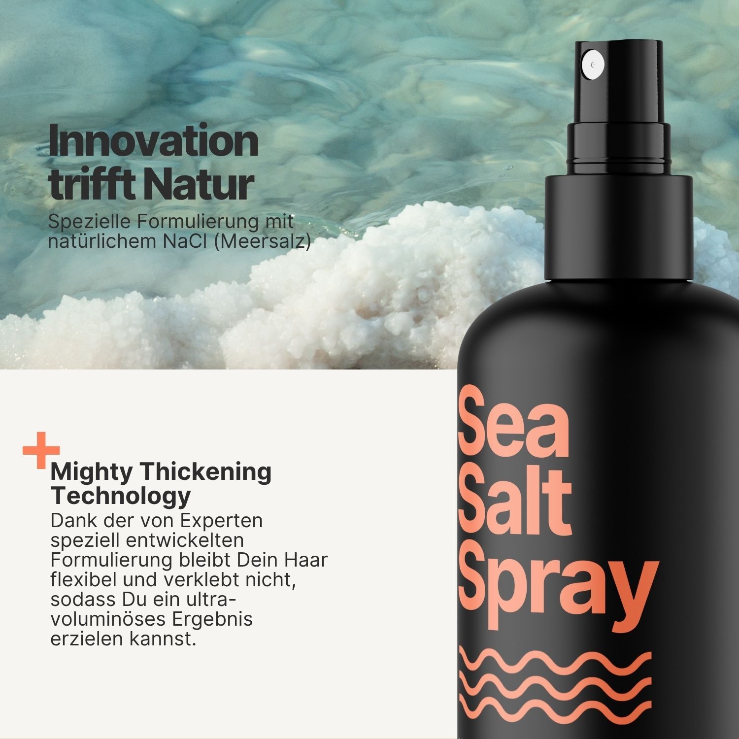 Paar hält IMPERIO Sea Salt Spray, "Volleres Haar durch die Power aus dem Meer".
