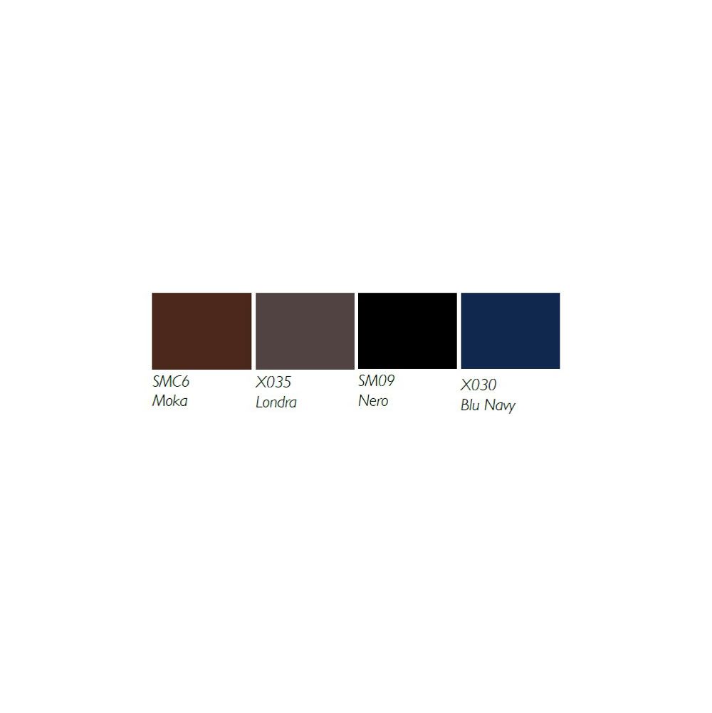 Farbpalette mit vier Farbtönen: Moka, Londra, Nero, Blu Navy.