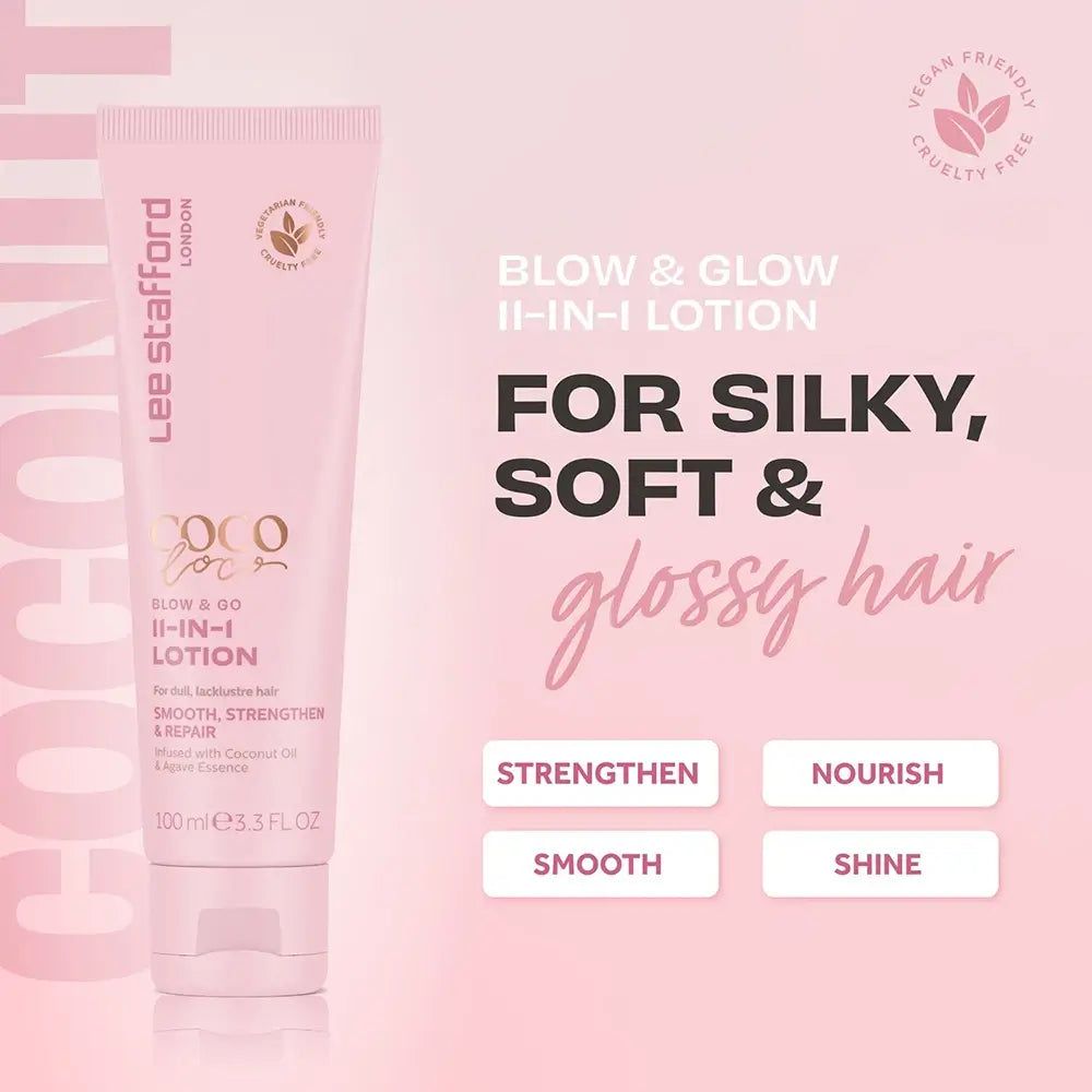 Lee Stafford Blow & Glow 11-in-1 Lotion, 100ml, in rosa Tube.