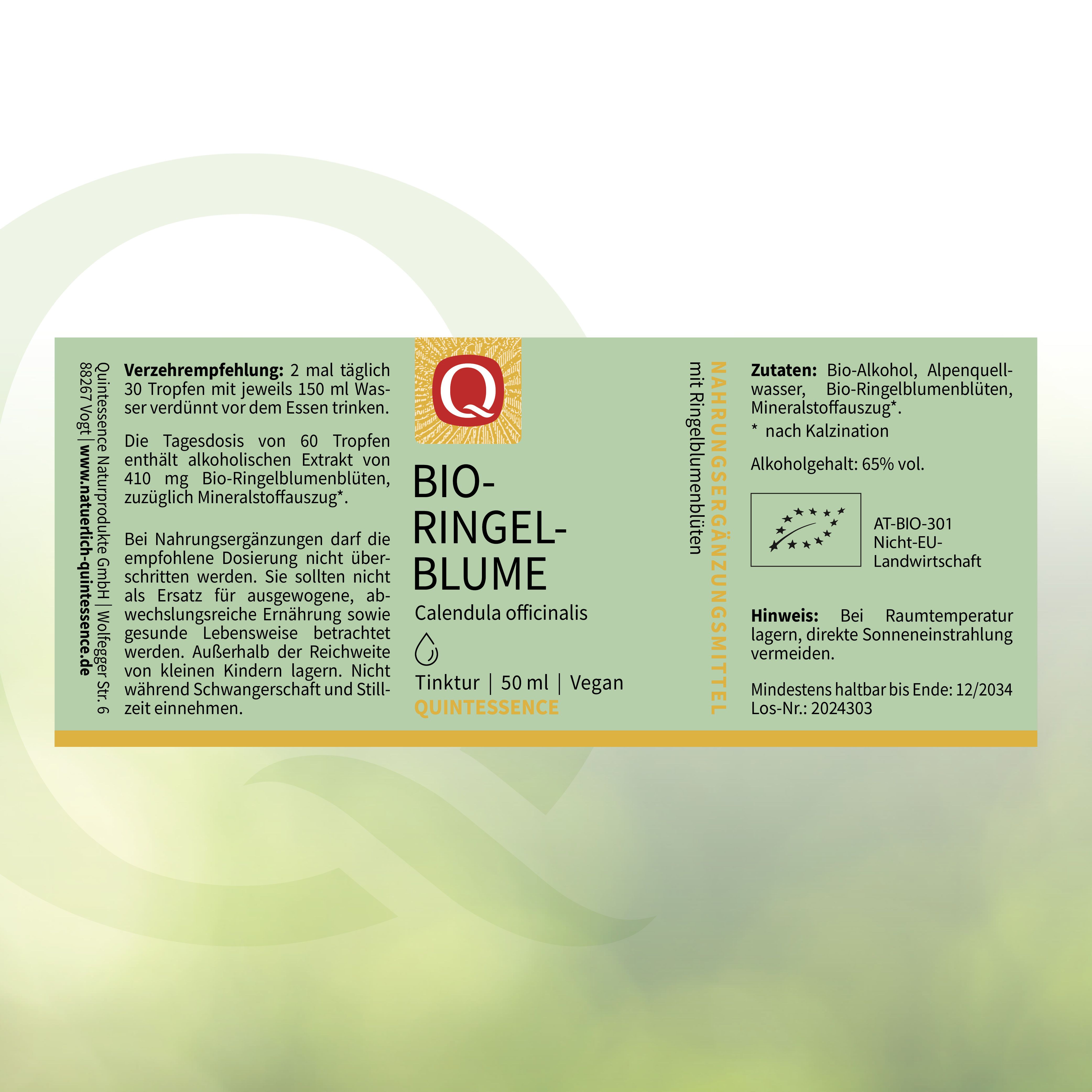 Etikett mit Produktname, Inhaltsstoffen, Dosierung und Logo. Vegan. Mindesthaltbarkeit.