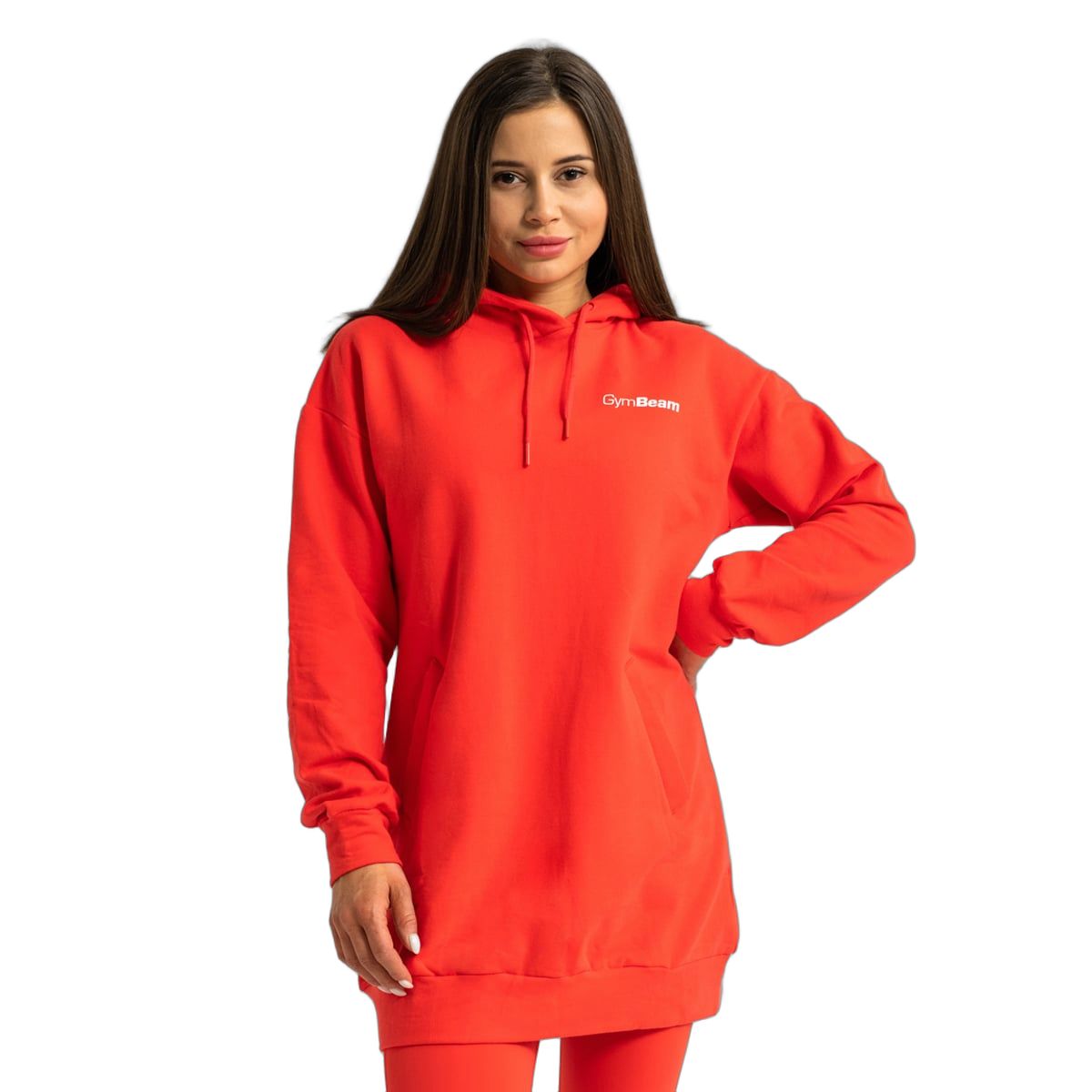 GymBeam Hoodie Damen Longline regular mit Kapuze Hot Red 1 St