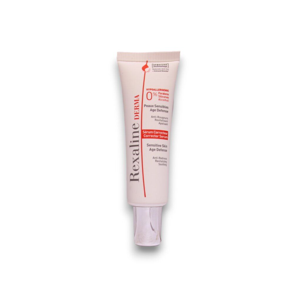 Rexaline Derma Korrekturserum Tube mit silbernem Schraubverschluss.