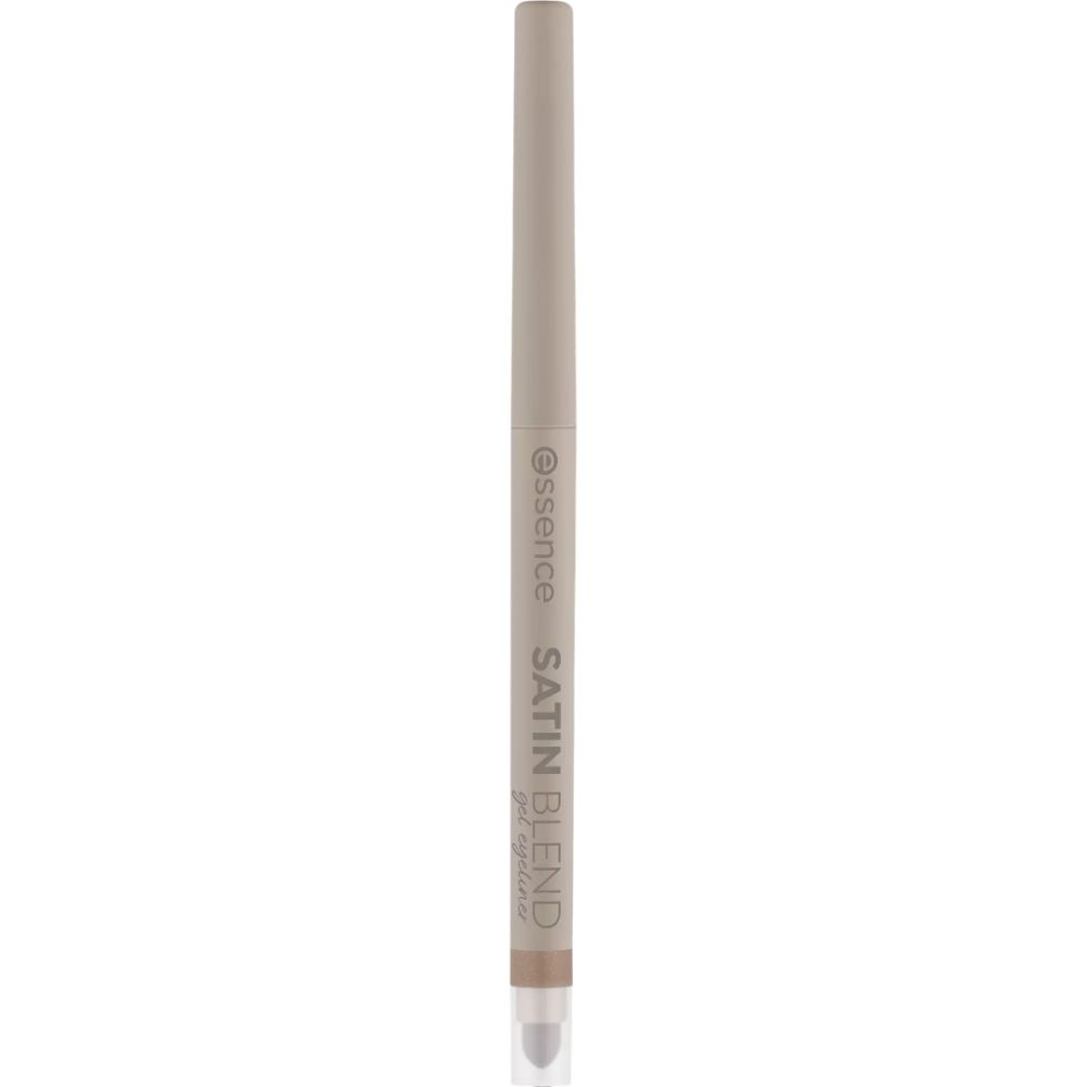 Beigefarbener Eyeliner-Stift. Auf dem Stift steht "essence SATIN BLEND gel eyeliner". Die Spitze ist hellbraun.