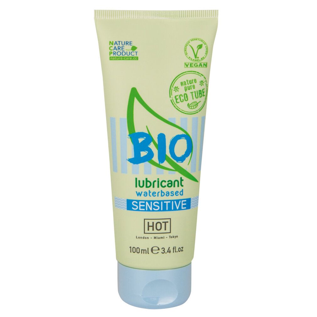 BIO Gleitmittel Sensitive, wasserbasiert, 100ml Tube. Mit Blatt- und Wellenmuster.