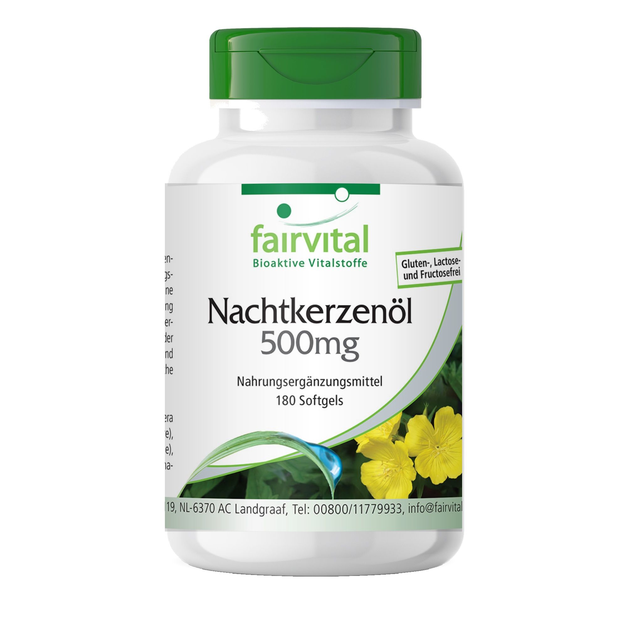 Fairvital Nachtkerzenöl 500mg Nahrungsergänzungsmittel, 180 Softgels.