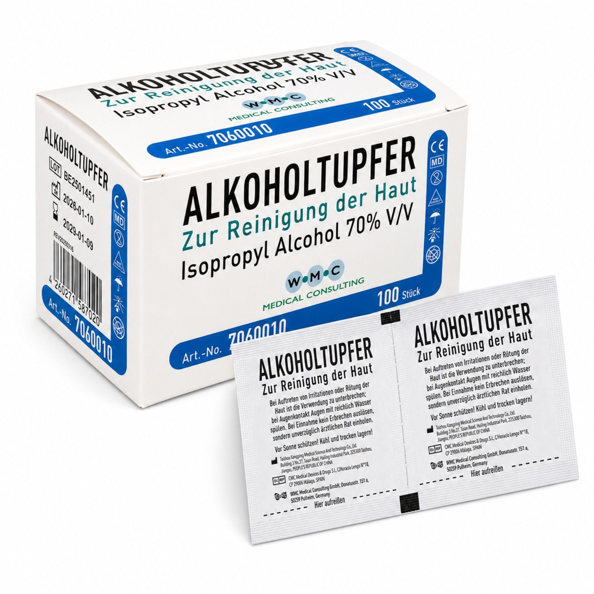WMC Alkoholtupfer 70 % Isopropylalkohol zur Hautreinigung