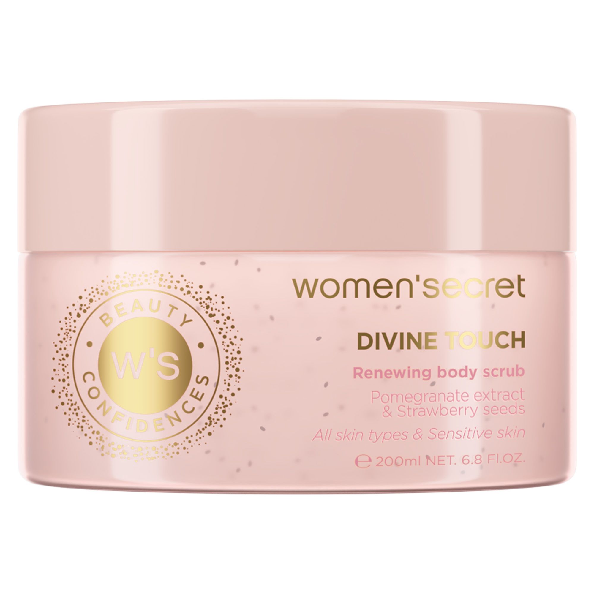 women'secret Beauty Confidences Divine Touch Body Scrub Sanftes Peeling Erdbeersamen Hyaluronsäure 200 ml