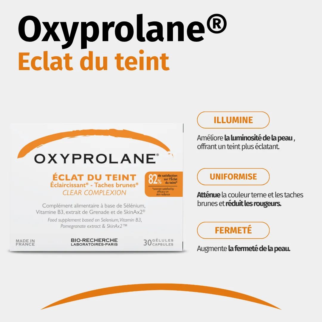Oxyprolane® Packung und Vorteile: Belebt, vereinheitlicht und strafft die Haut.