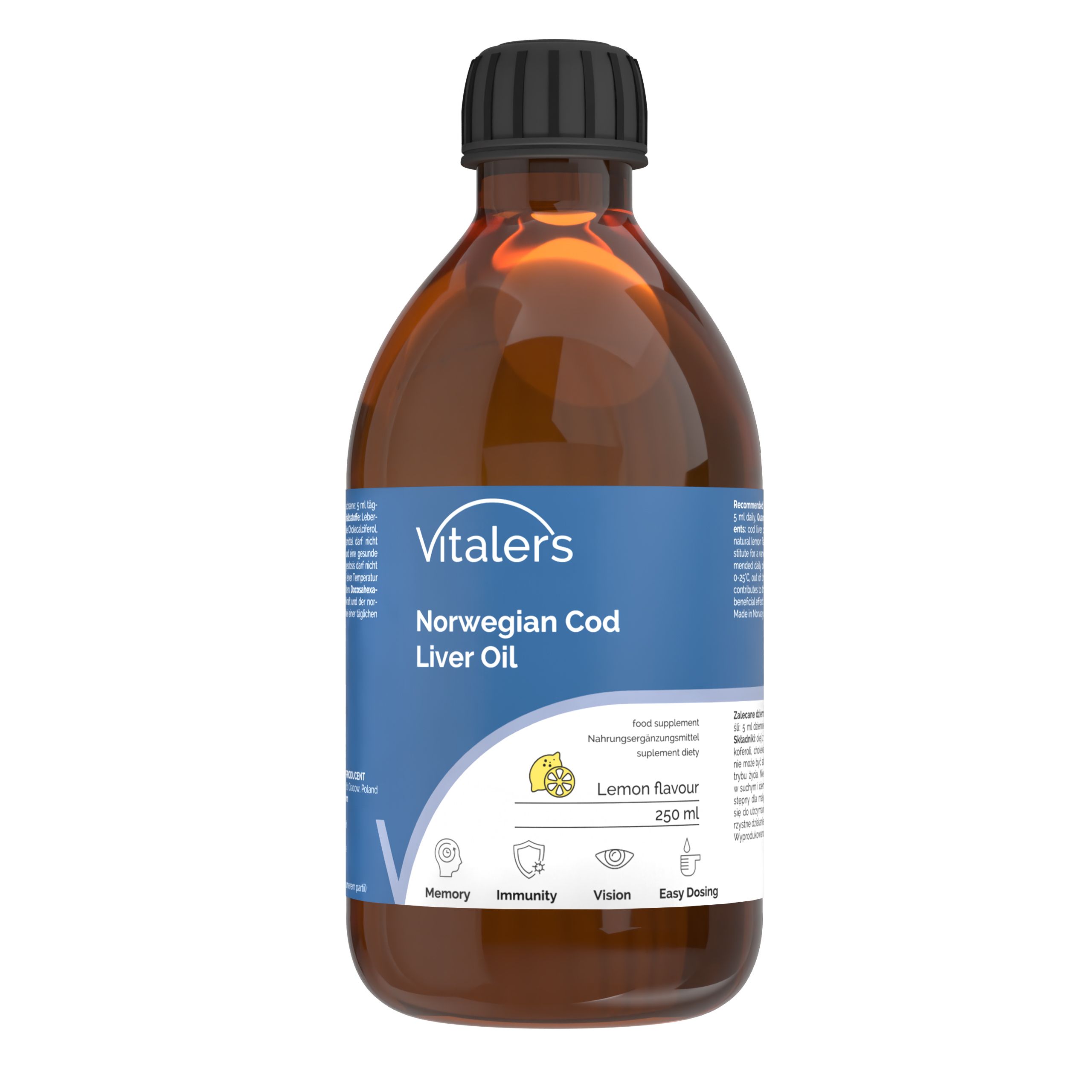Vitaler’s Omega-3 Lebertran, Vitamine D und E, Zitronengeschmack