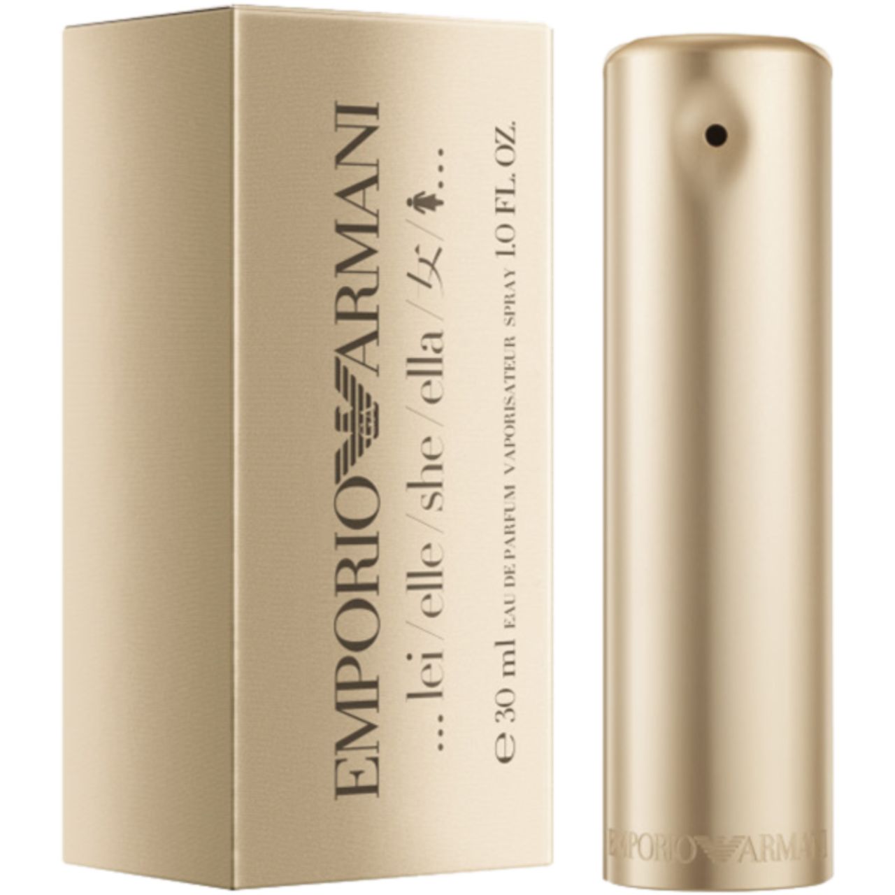 Goldfarbener Flakon und Verpackung. Emporio Armani-Logo und Produktbezeichnung. 30 ml Eau de Parfum Spray.