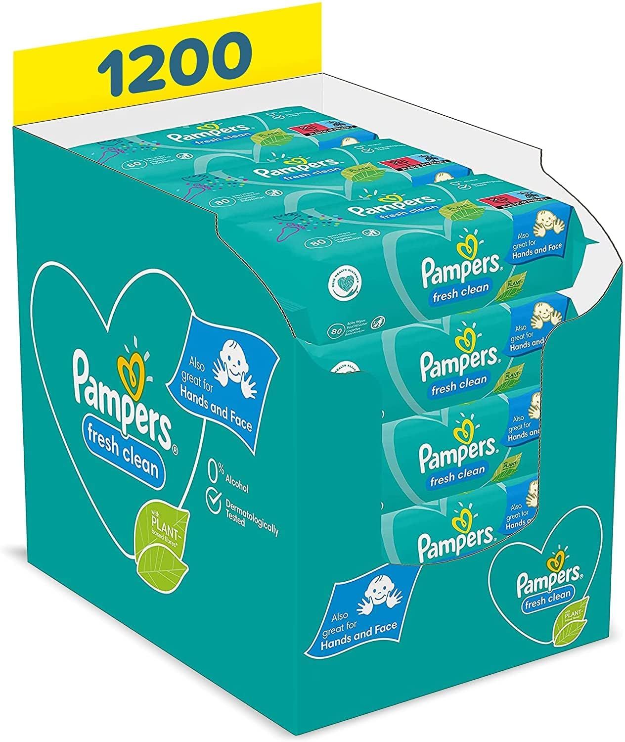 Pampers Fresh Clean Feuchttücher 15 Packungen = 1200 Feuchttücher