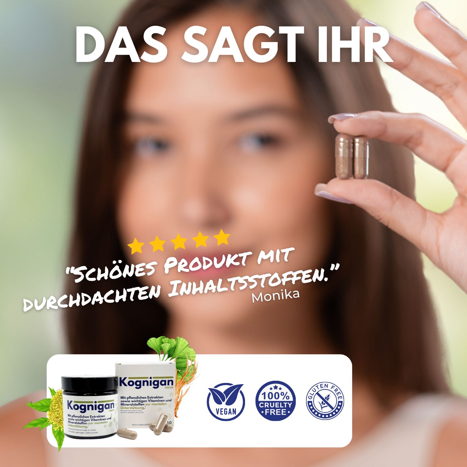 Kognigan Fokus - für Gehirn, Konzentration und Gedächtnis - mit Pflanzenextrakten & Vitaminen