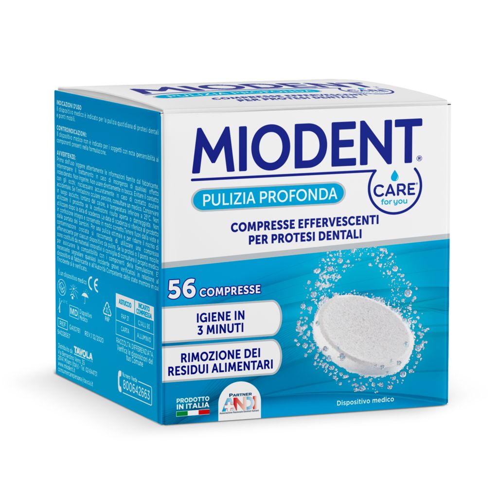 CARE for you MIODENT, Compresse Effervescenti per Protesi Dentali, Igiene in 3 Minuti, 56 Compresse