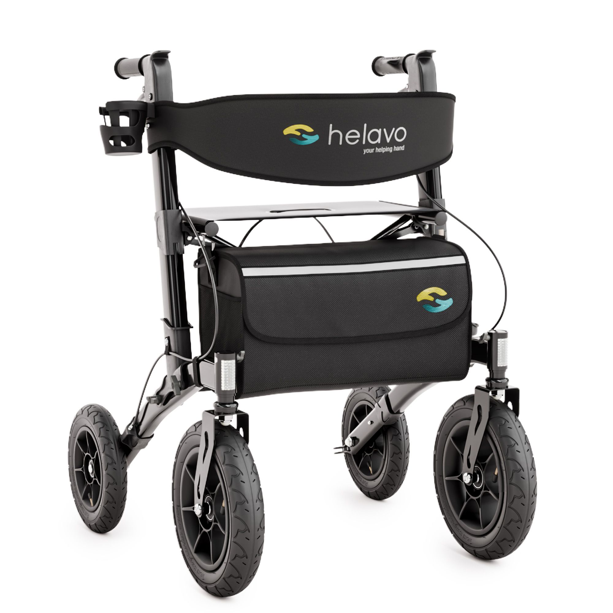 Helavo Outdoor Rollator mit Luftbereifung faltbar mit Sitz und Rueckenlehne