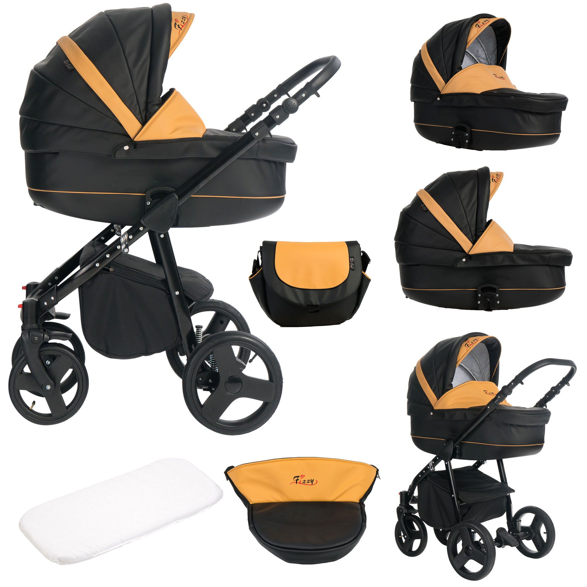 Bebebi Fizzy 3 in 1 Kinderwagen Set Luftreifen, Mango
