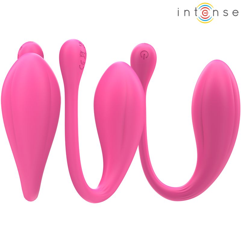 Rosa Vibrator mit drei Stimulationspunkten. Das Produkt ist in einer geschwungenen Form dargestellt.