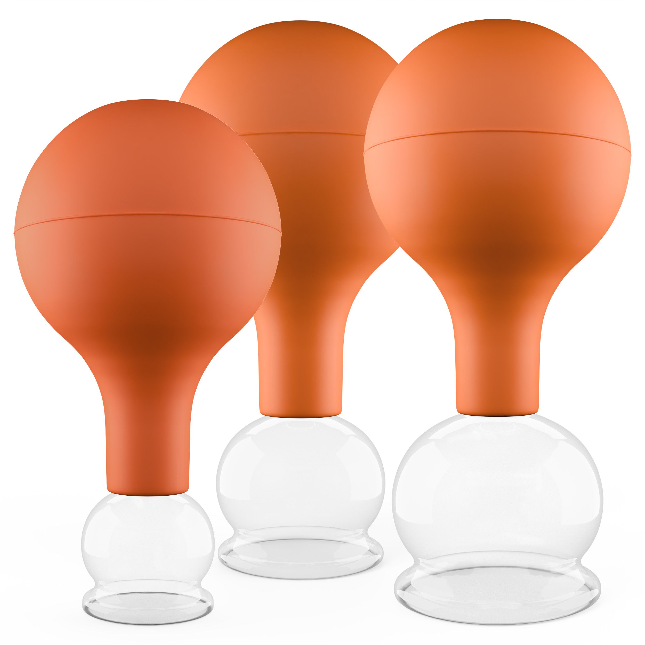 Pulox Schröpfgläser aus Echtglas mit Saugball - Set Trio klein in Braun: 25mm, 32mm, 40mm