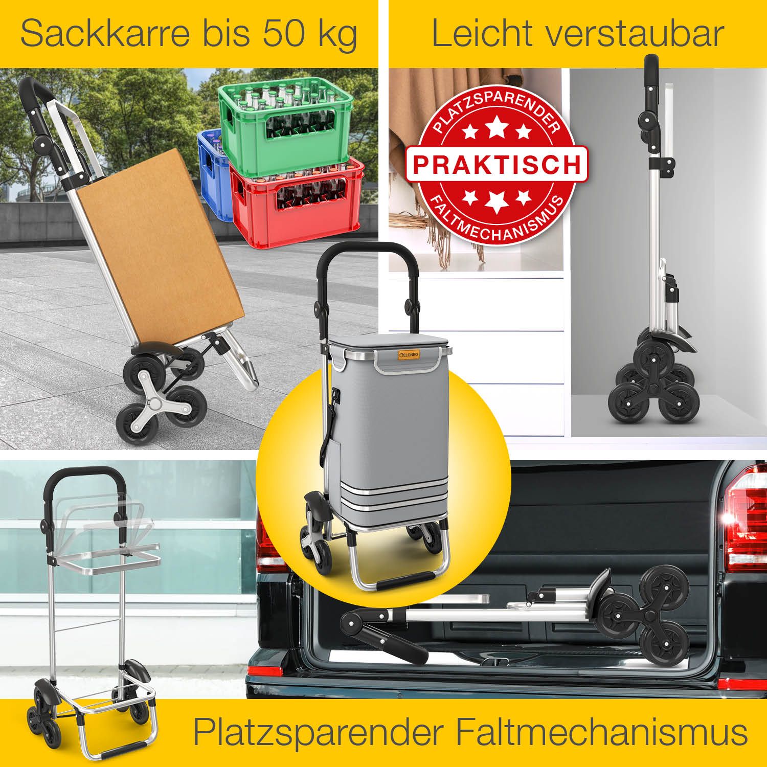 ELONEO Einkaufstrolley Treppensteiger mit Kühlfach