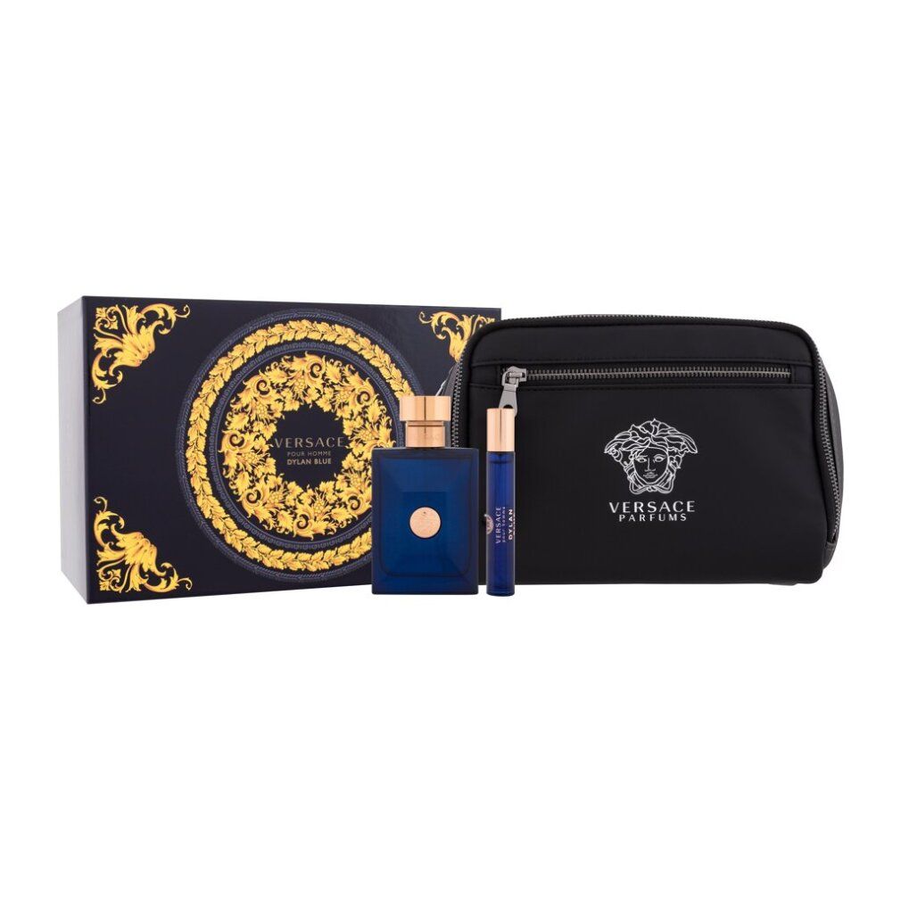 Versace Dylan Blue Pour Homme Geschenkset mit Kosmetiktasche, Eau de Toilette und Reisezerstäuber.