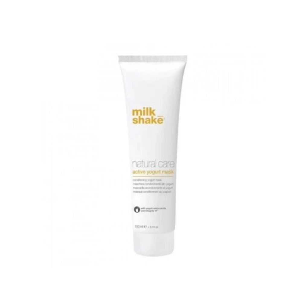 Weiße Tube mit gelbem Schriftzug Milk_Shake, Natural Care Active Yogurt Mask. Enthält 200 ml.