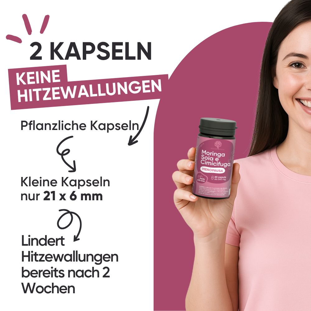 Rückseite einer Flasche RedMoringa mit Nährwertangaben und Siegeln (Vegan, Italien).