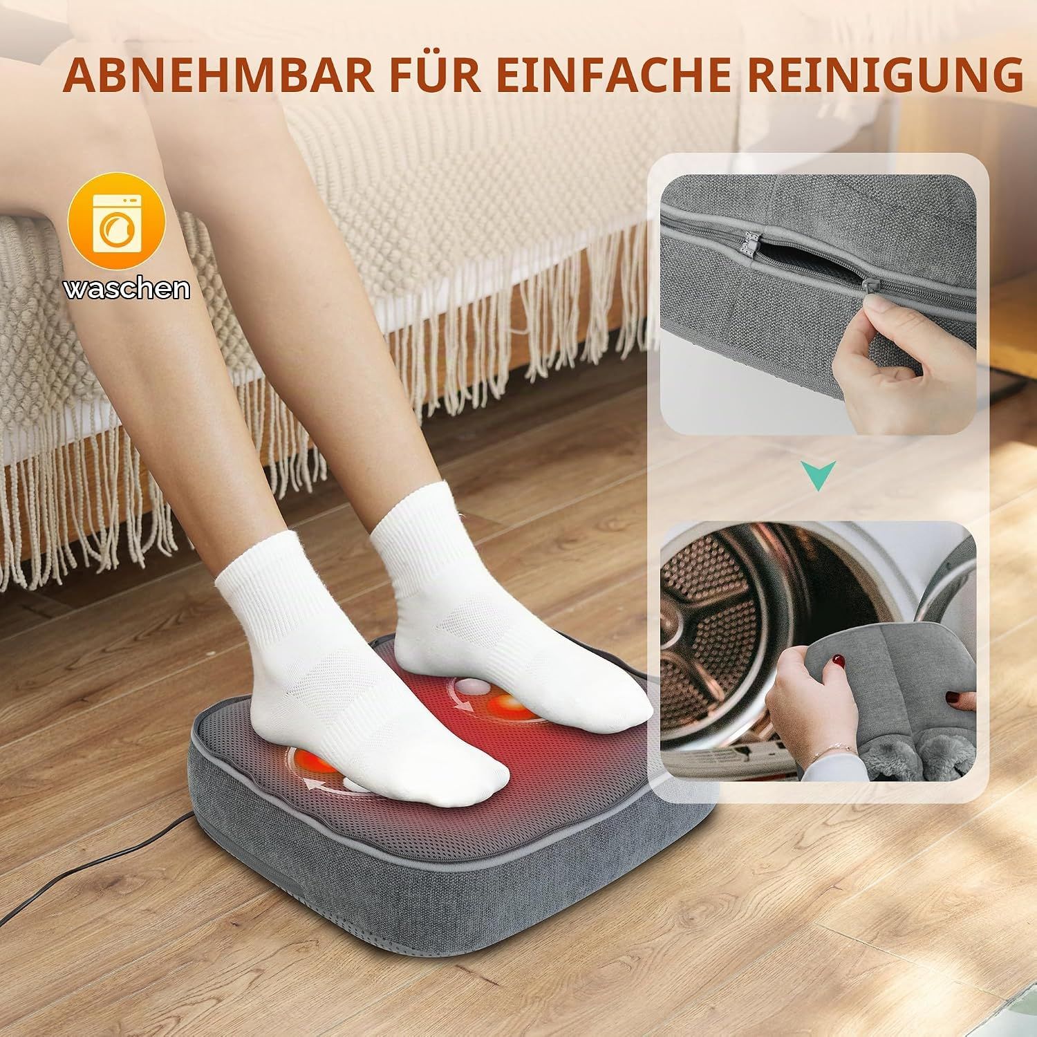 Heizkissen für Füße mit abnehmbarem Bezug zur einfachen Reinigung.