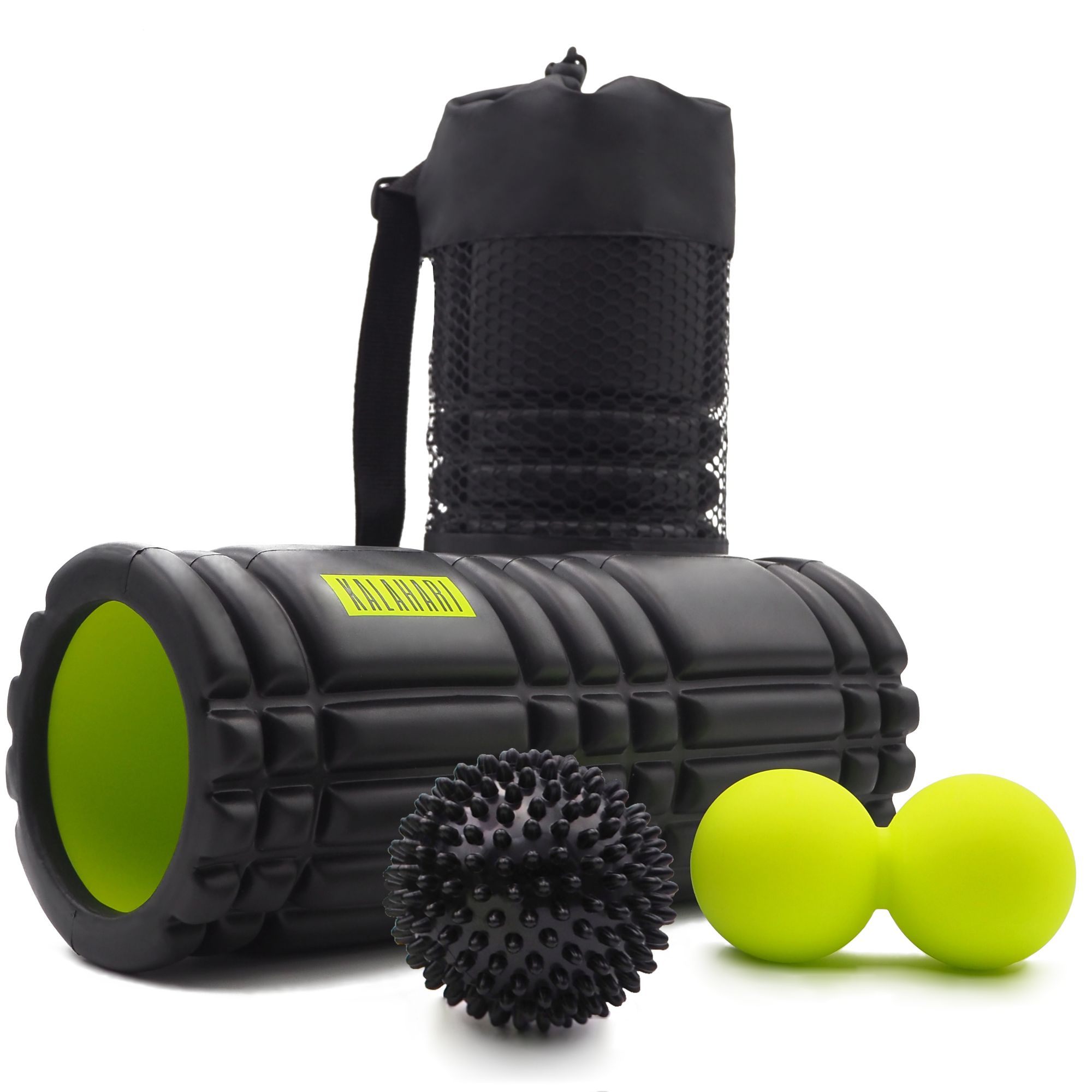 KALAHARI Foam Roller Set, 3 in 1 + Ebook esercizi, Rullo massaggio muscolare, Palla Doppia e Riccio
