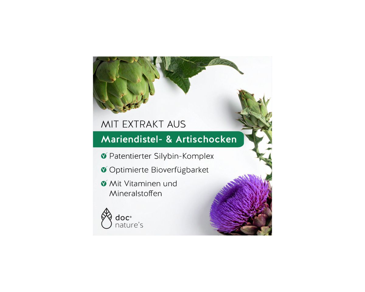 Text mit Mariendistel- und Artischocken-Extrakt. Enthält Informationen über Inhaltsstoffe und Vorteile.