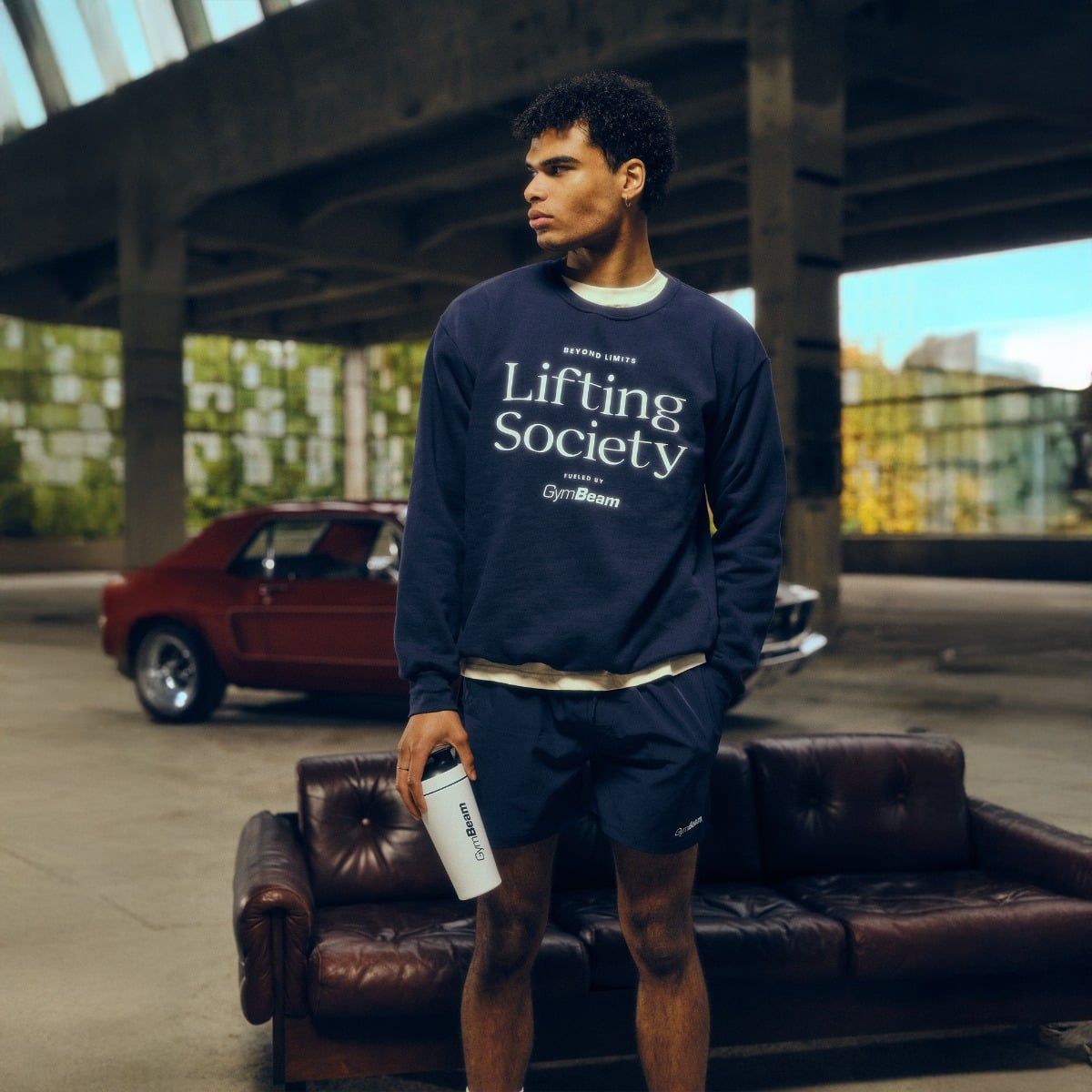 GymBeam Sweatshirt Herren Oversized Langarm aus Baumwolle und Polyester Modell Nightfall
