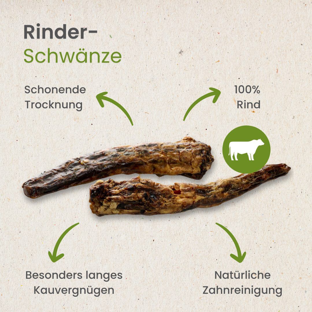 Rinder-Schwänze: schonende Trocknung, 100% Rind, langes Kauvergnügen, natürliche Zahnreinigung.
