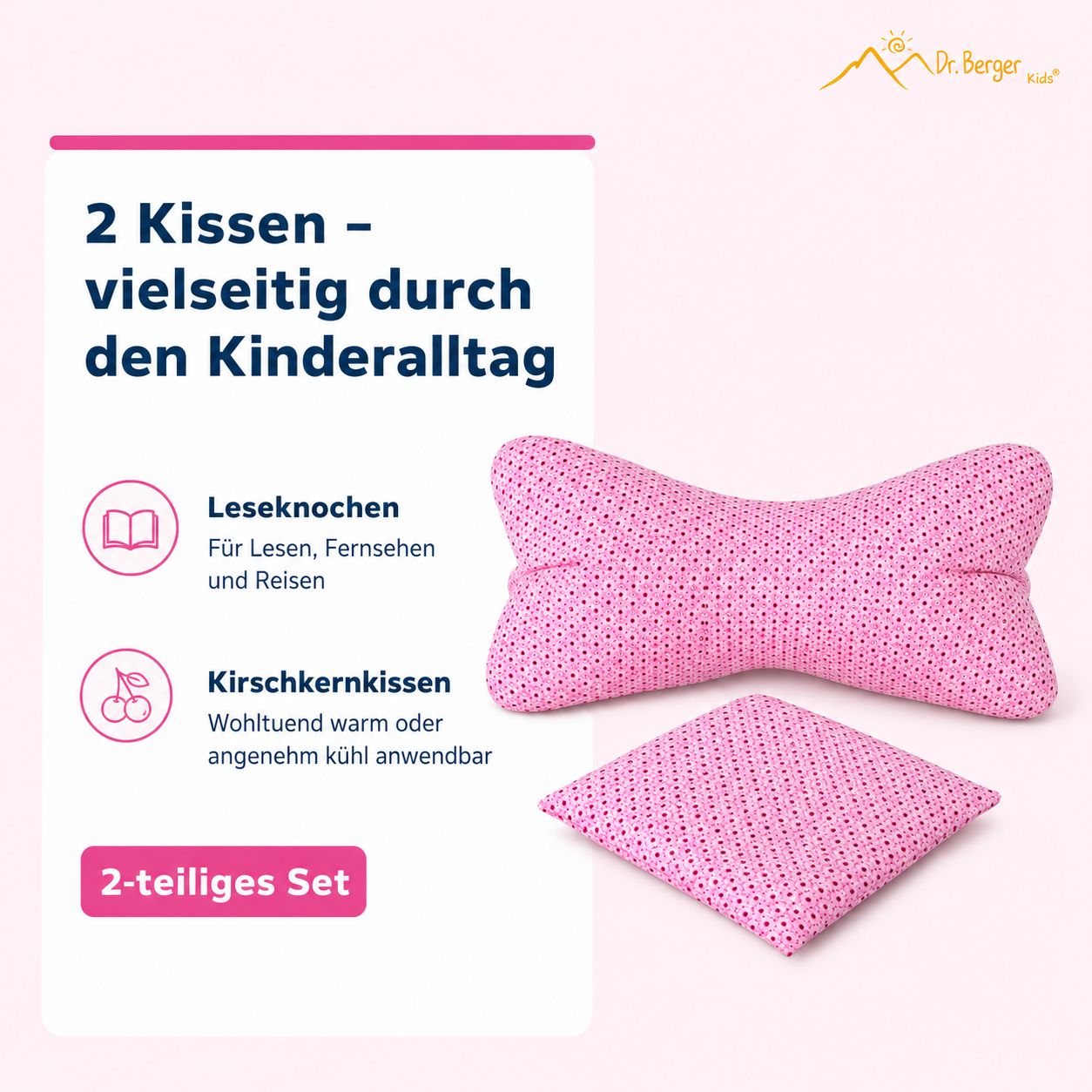 Zwei Kissen: Lese-Kissen für Kinder, Kirschkernkissen warm/kühl.